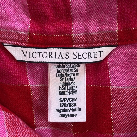 Victoria’s Secret size MEDIUM red pink and gold glitter throughout flannel PJs - Picture 2 of 11